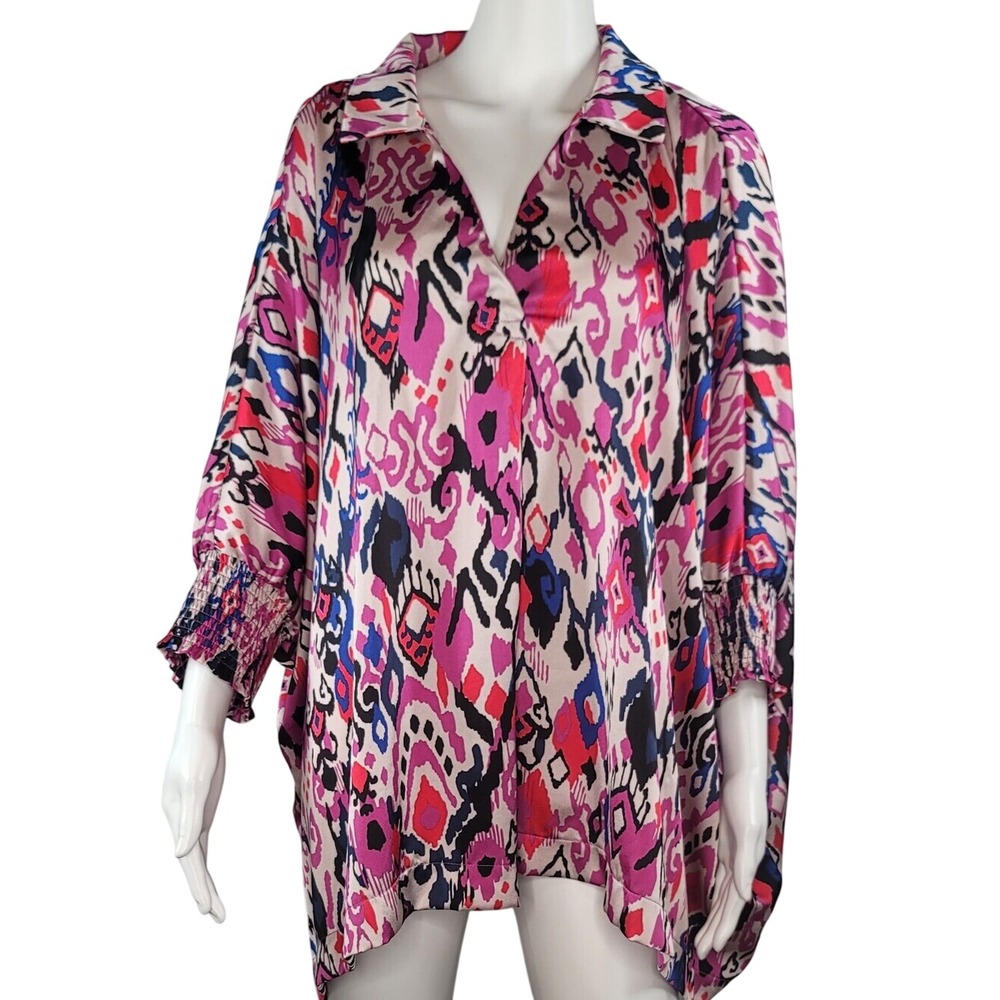 Umgee Bohemian Colorful Aztec/Ikat Print Oversized Blouse